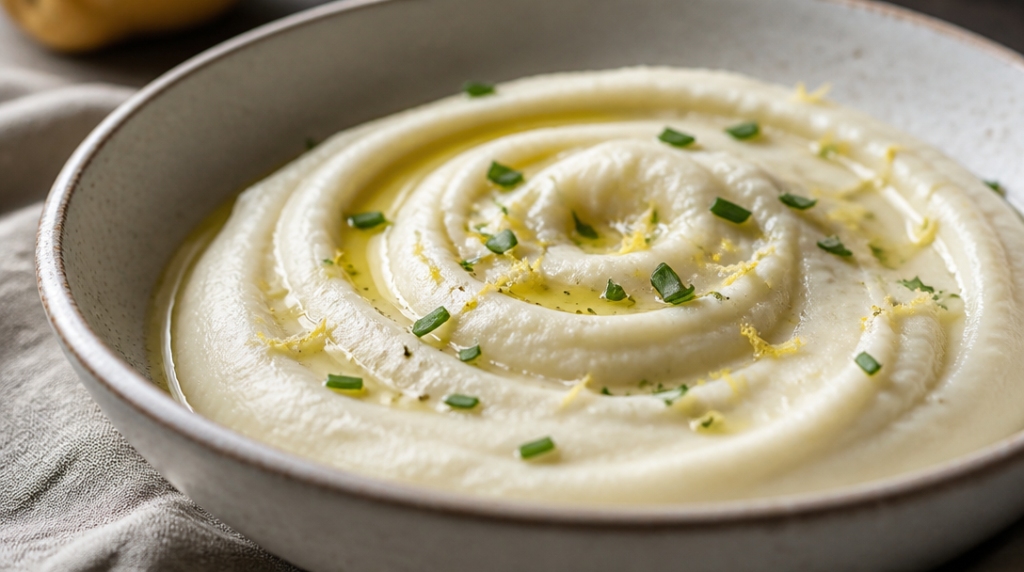 Purée de chou-fleur lisse, huile d’olive et herbes