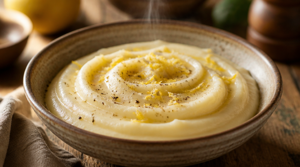 Purée de panais lisse avec zeste de citron et poivre