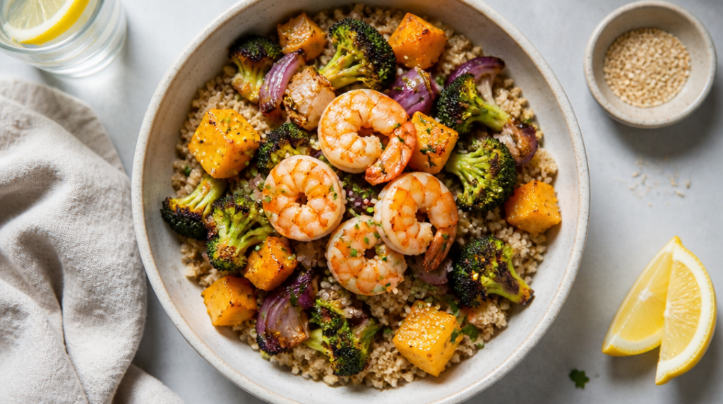 Quinoa aux légumes rôtis pour crevettes, option sans gluten