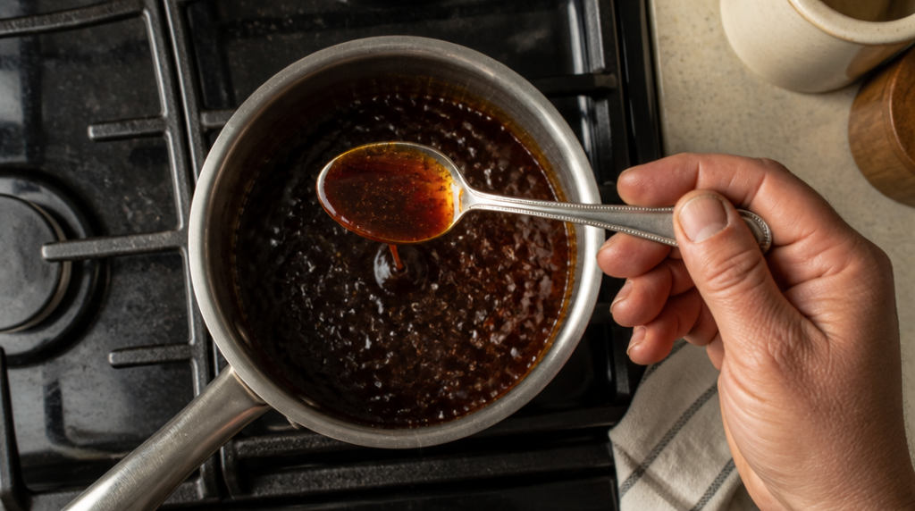 Sauce en réduction nappant le dos d’une cuillère
