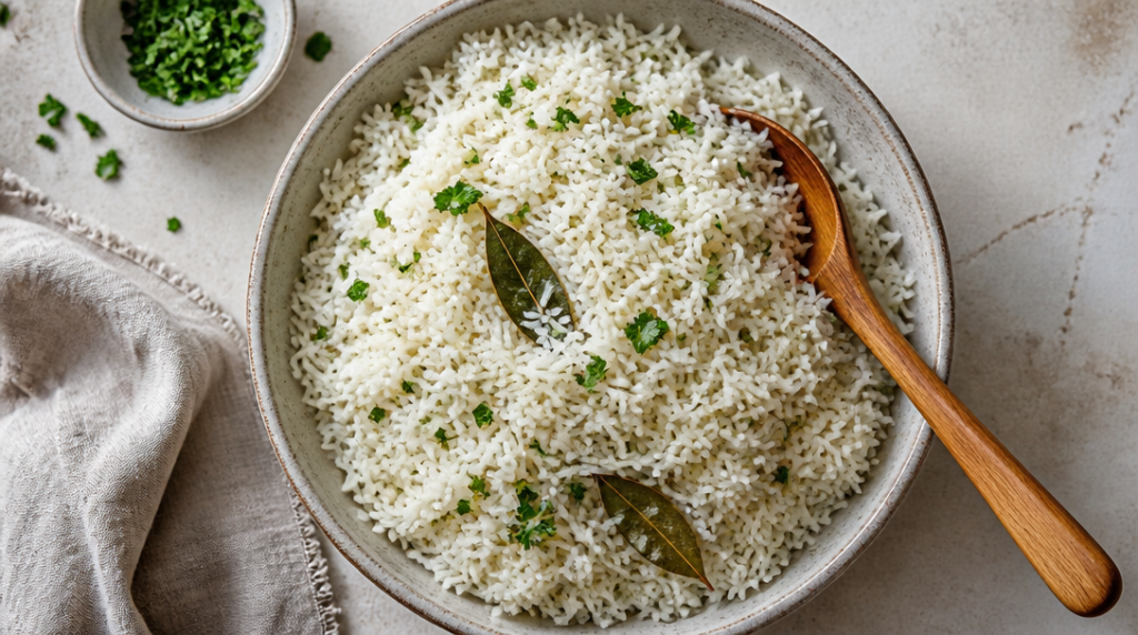 Riz pilaf aux herbes, grains détachés et légers