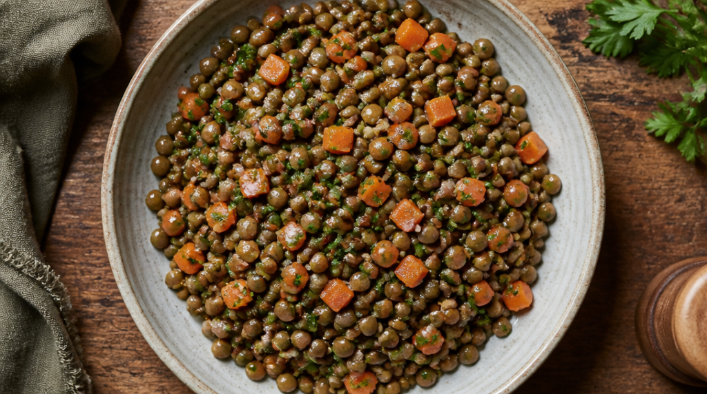 Salade de lentilles vertes à la vinaigrette moutarde