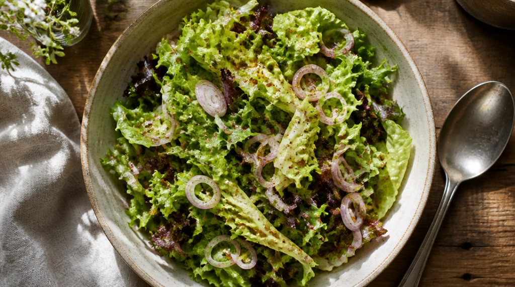 Salade verte croquante à la vinaigrette moutardée