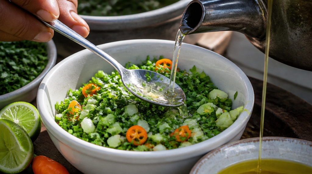 Bol de sauce chien antillaise aux herbes et piment antillais