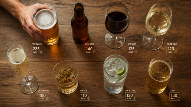 Vue d’ensemble du tableau des calories des alcools par verre