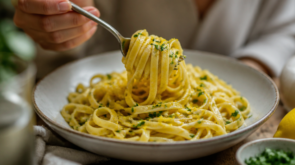 Tagliatelles brillantes au beurre, persil et zeste de citron