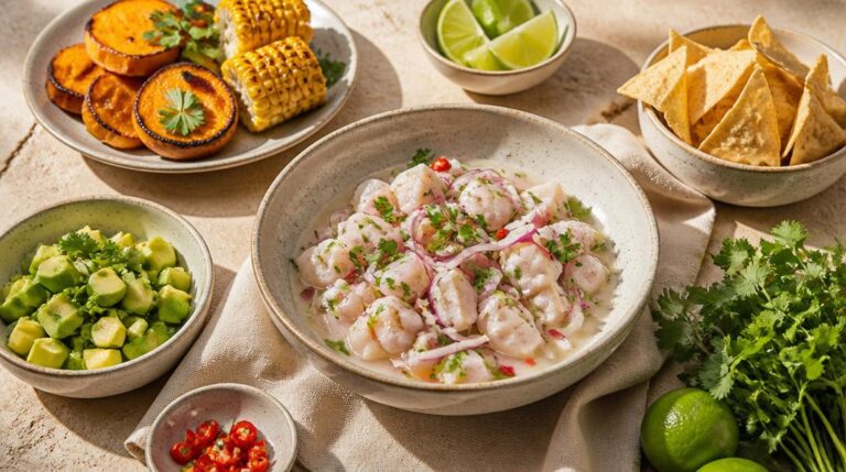 Accompagnement pour ceviche avec maïs et avocat