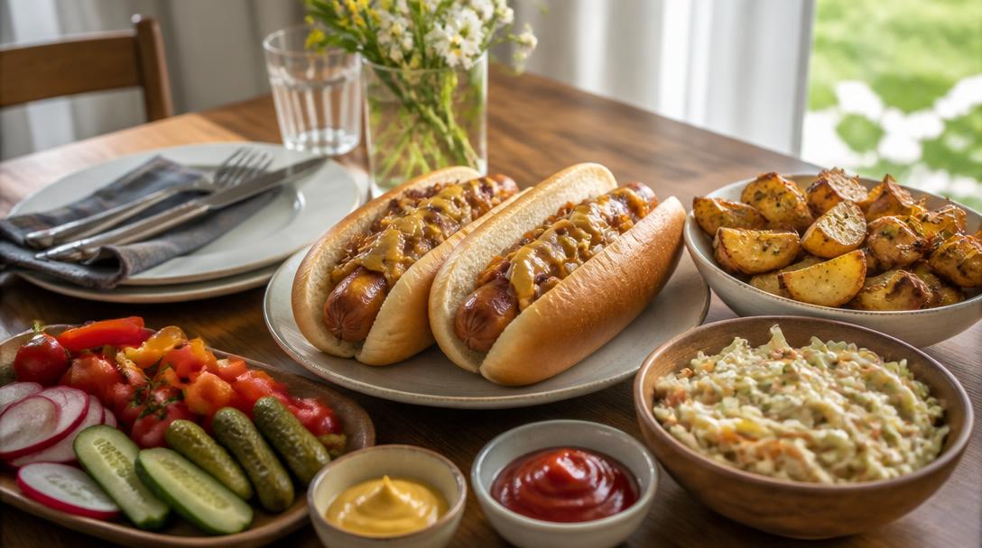 Accompagnement pour hot-dog avec frites, coleslaw et pickles