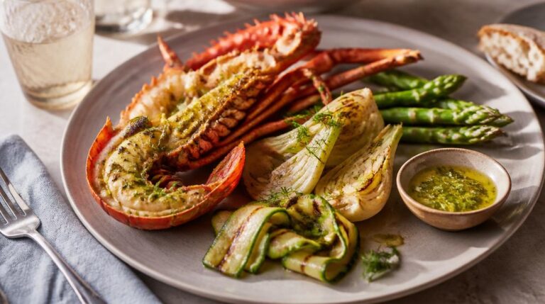 Accompagnement pour la langouste avec légumes et sauce