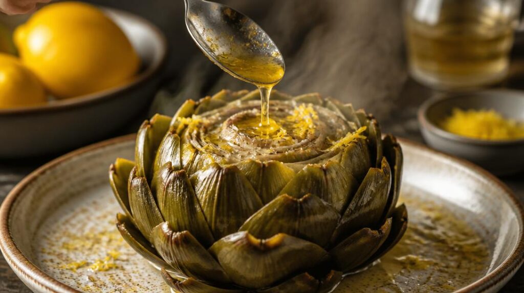 Artichaut vapeur accompagné de beurre citronné