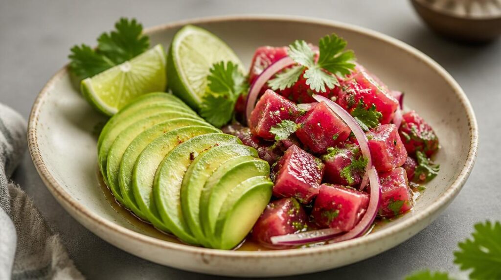 Avocat citronné avec ceviche de thon