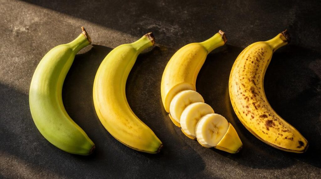 Bananes vertes et mûres aux stades de maturité