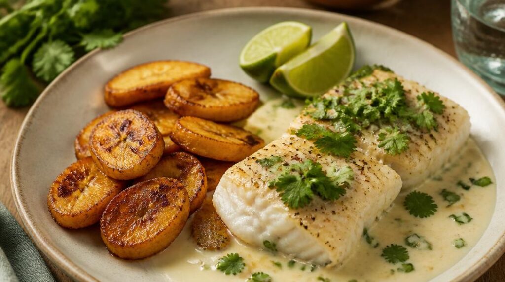 Banane plantain poêlée avec cabillaud au citron vert