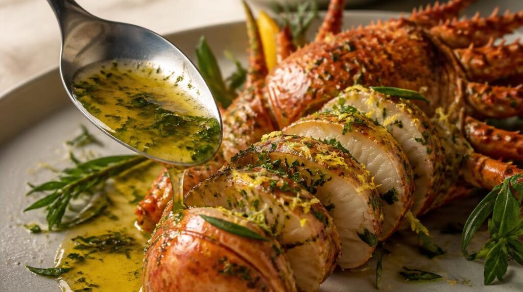 Beurre citronné aux herbes servi avec langouste chaude