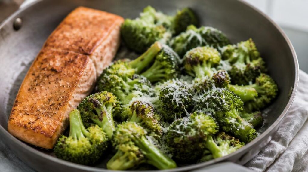 Brocoli sauté au parmesan et saumon