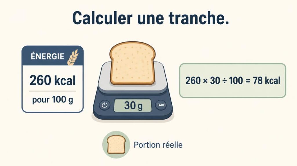 Calcul des kcal pour une tranche de pain de mie