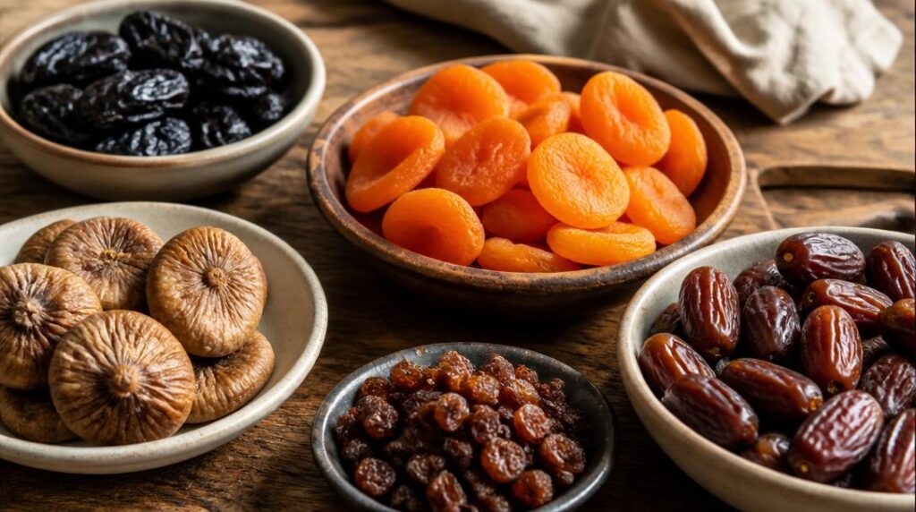 Dattes pruneaux abricots secs et raisins secs