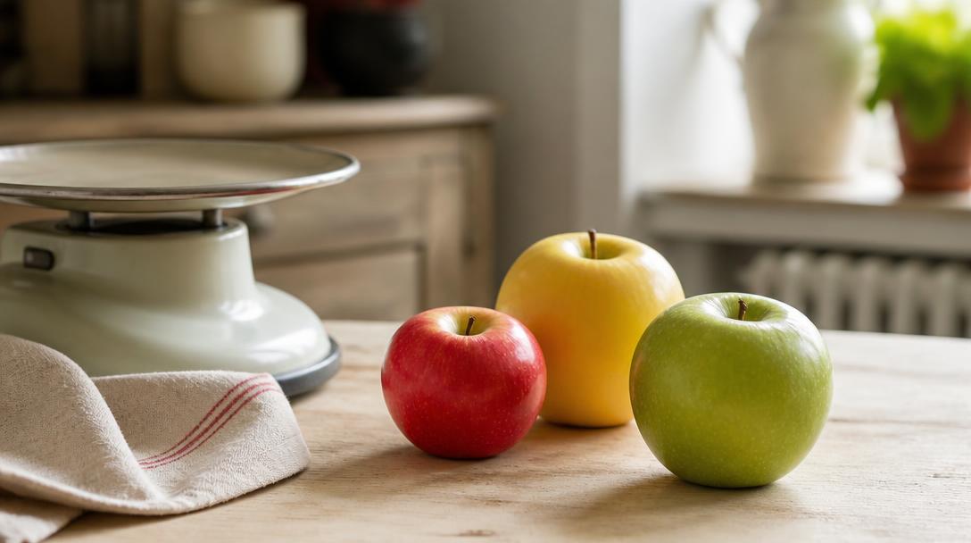 Trois pommes pour visualiser les calories de la pomme