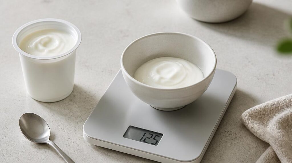 Portion de yaourt nature pesée pour 125 g