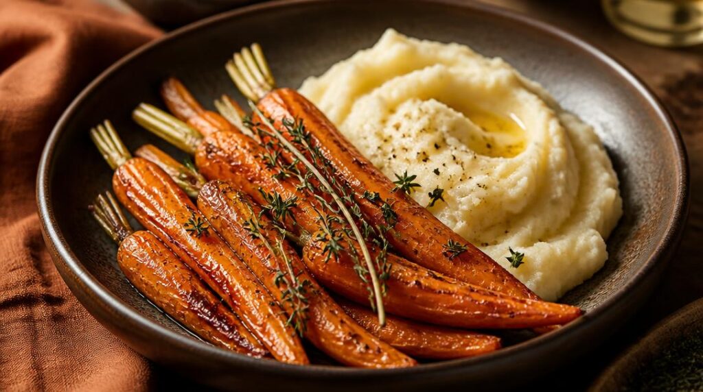 Carottes rôties au thym avec purée maison