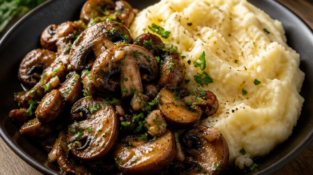 Champignons persillés poêlés avec purée crémeuse