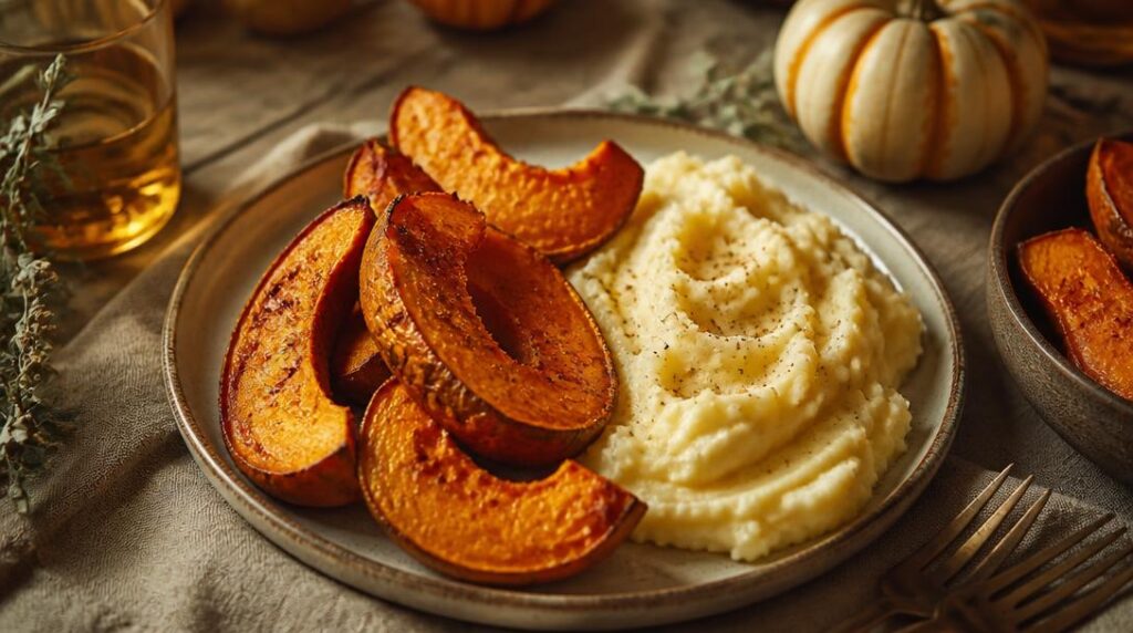 Courge rôtie à la muscade avec purée