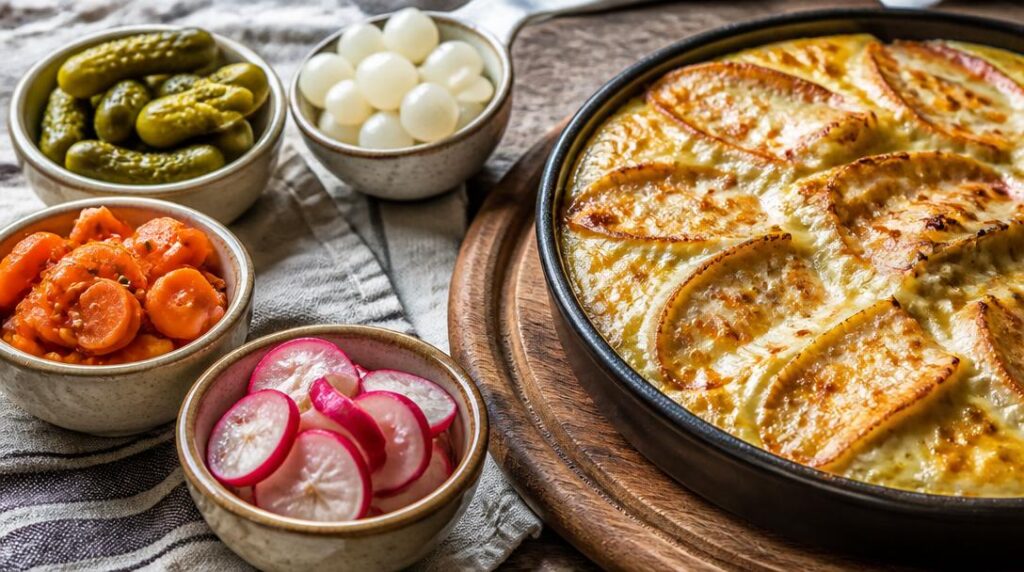 Crudités et pickles maison avec tartiflette