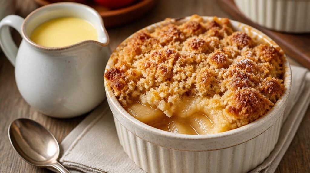 Crumble aux pommes croustillant avec crème anglaise