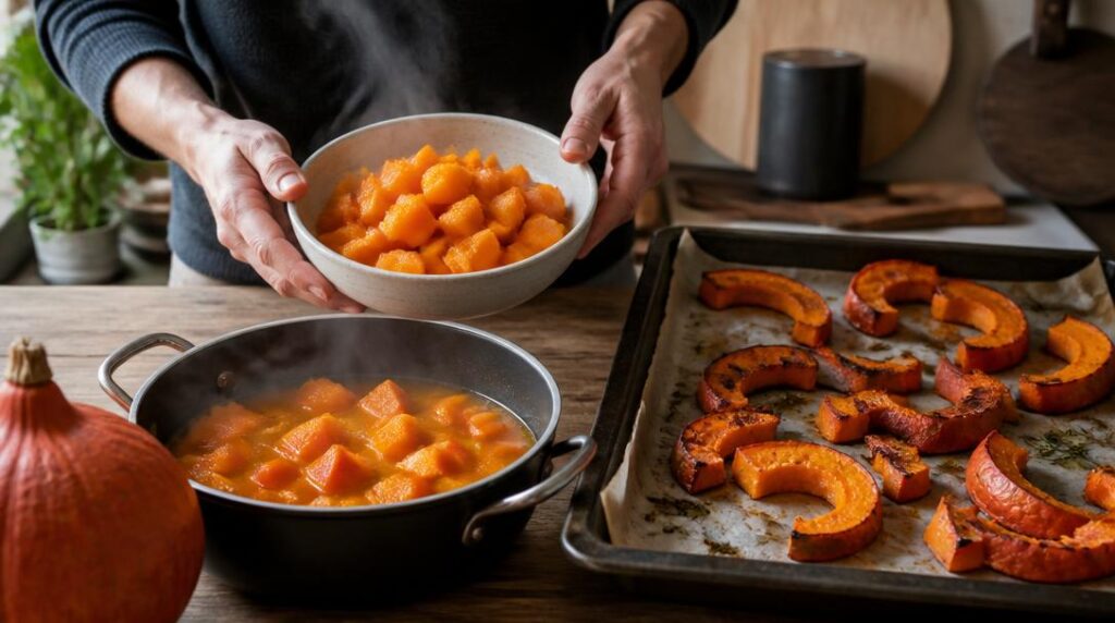 Cuisson du potimarron à la vapeur, à l’eau et au four
