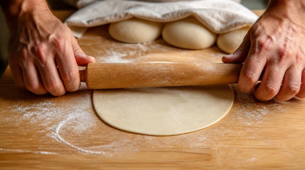 Pâte à piadina étalée en disque fin
