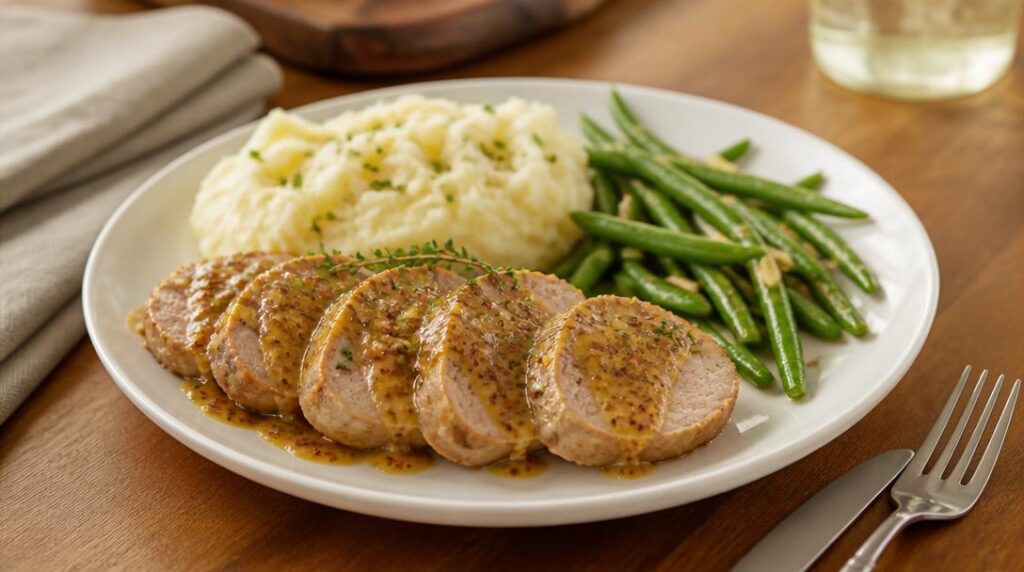 Filet mignon de porc avec purée et haricots