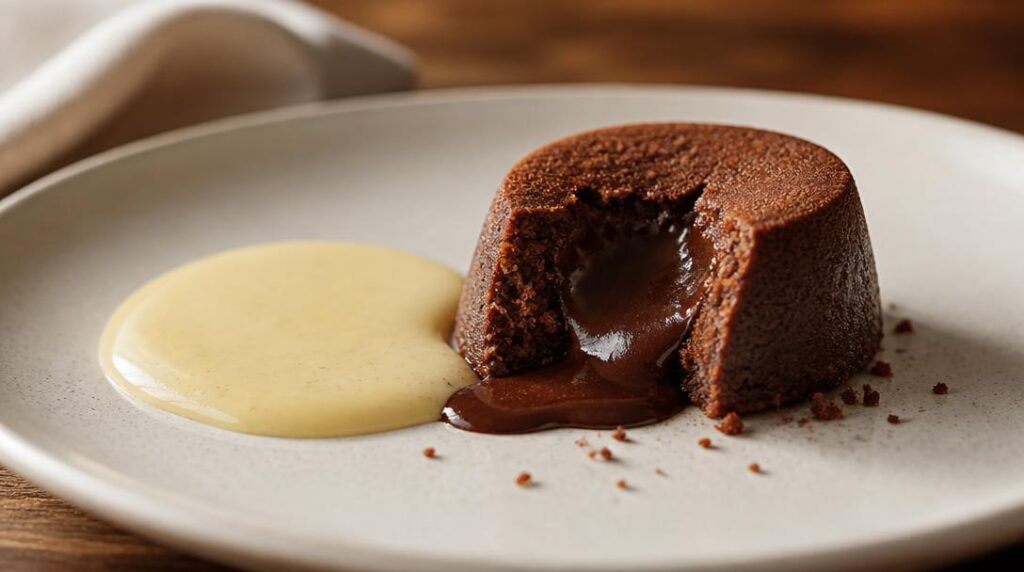 Fondant chocolat au cœur coulant et crème vanillée