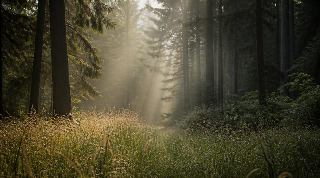 Forêt tempérée, seigle et herbe aromatique sauvage
