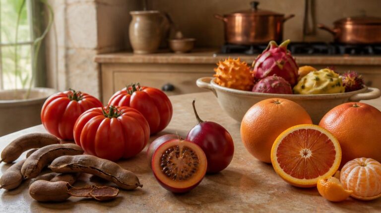 Assortiment de fruit en T avec tomate et tamarin