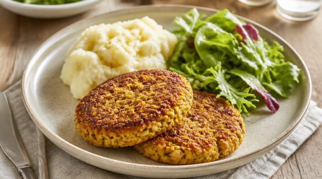 Galettes de lentilles avec purée et salade