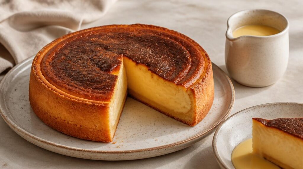 Gâteau basque à la crème et sauce vanille
