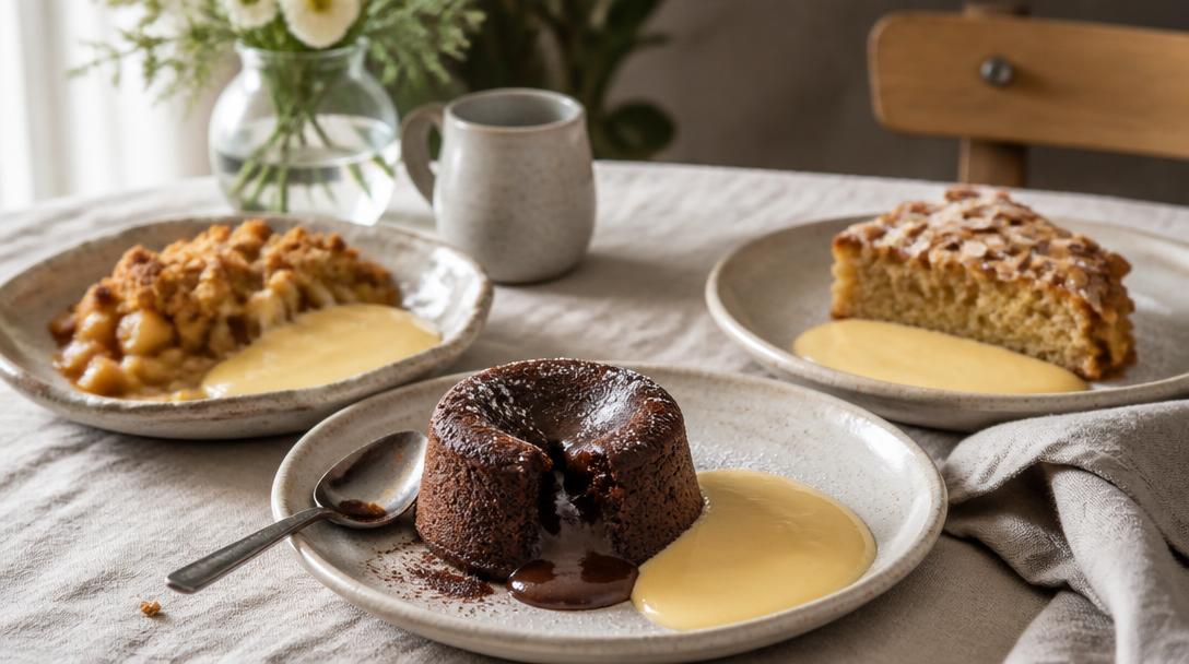 Gâteau pour accompagner une crème anglaise et sauce vanille