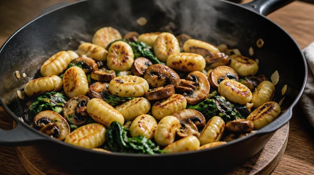 Gnocchis aux champignons et épinards frais