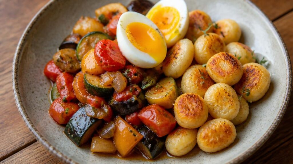 Gnocchis à la ratatouille et œuf mollet