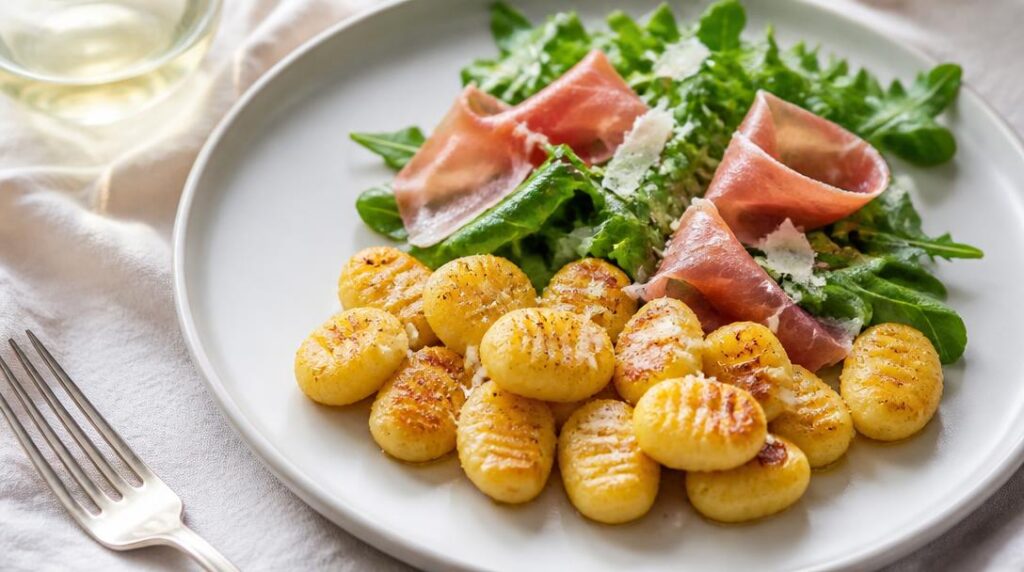 Gnocchis à poêler avec salade et parmesan