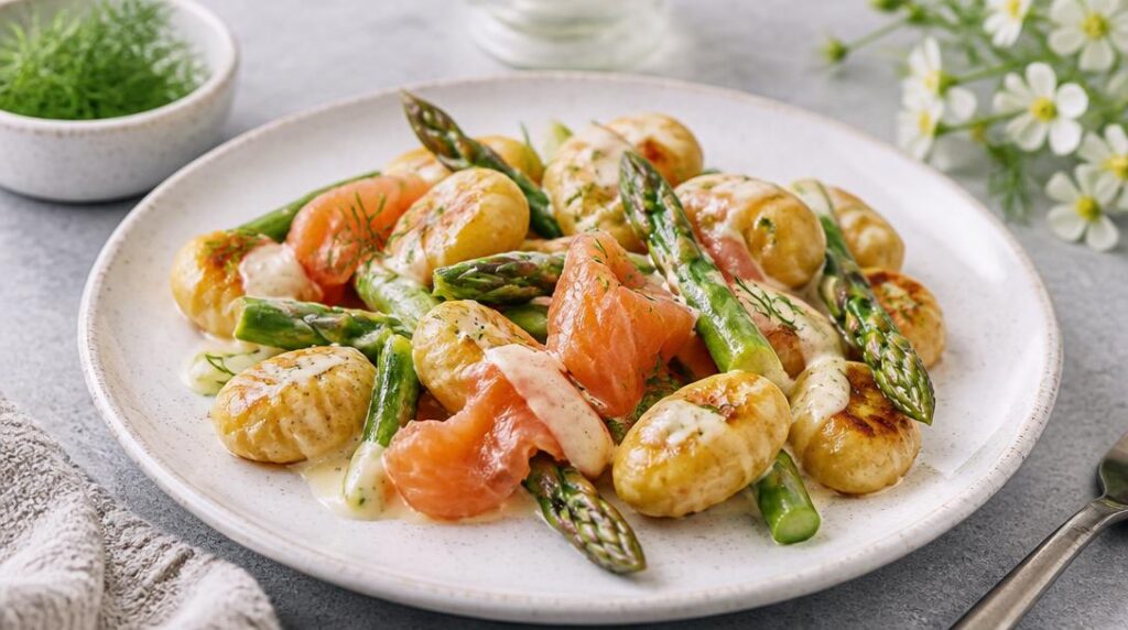 Gnocchis au saumon fumé et asperges