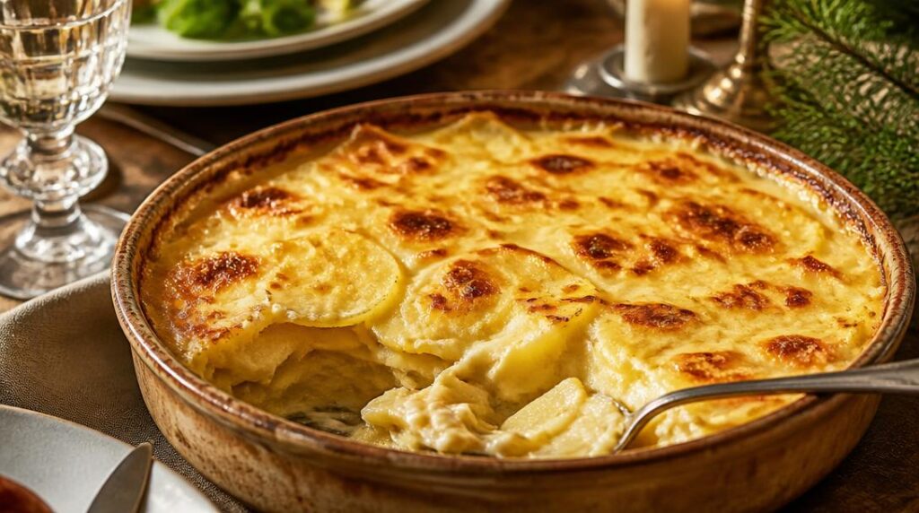 Gratin dauphinois crémeux avec chapon de Noël