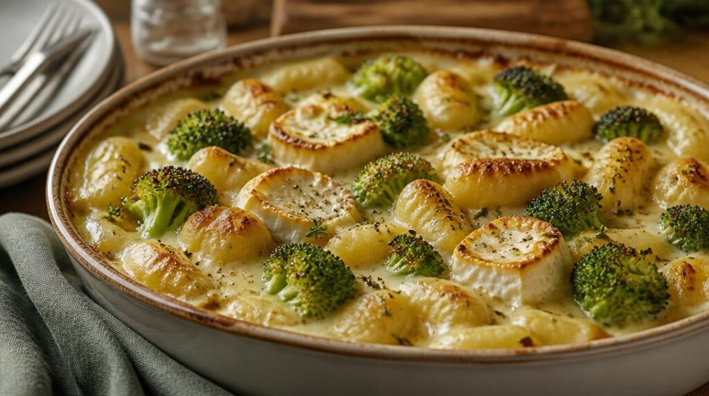 Gratin de gnocchis au brocoli et chèvre