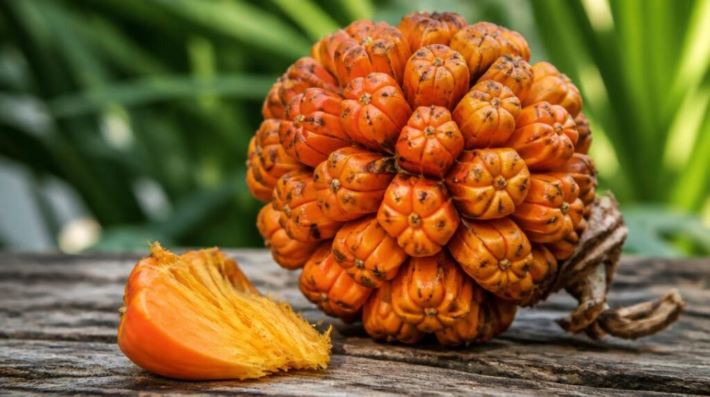 Hala fruit tropical aux segments orangés de pandanus