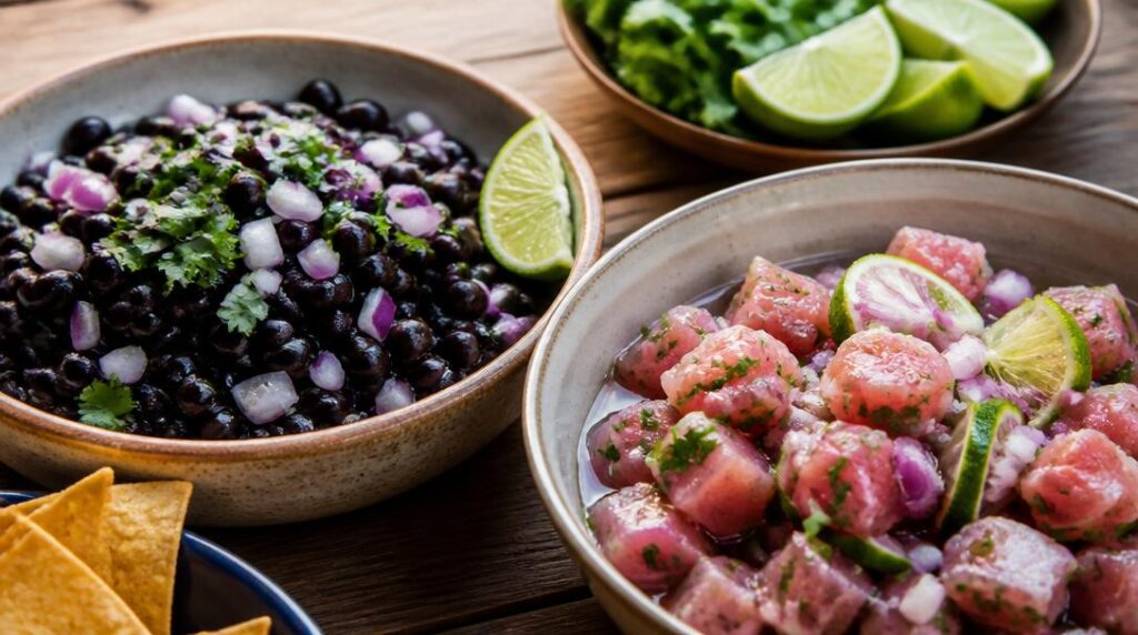 Haricots noirs avec ceviche de thon