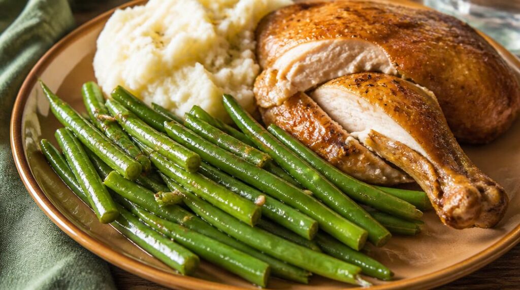Haricots verts croquants avec purée maison