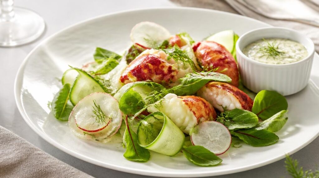Salade croquante et mayonnaise aux herbes pour langouste froide