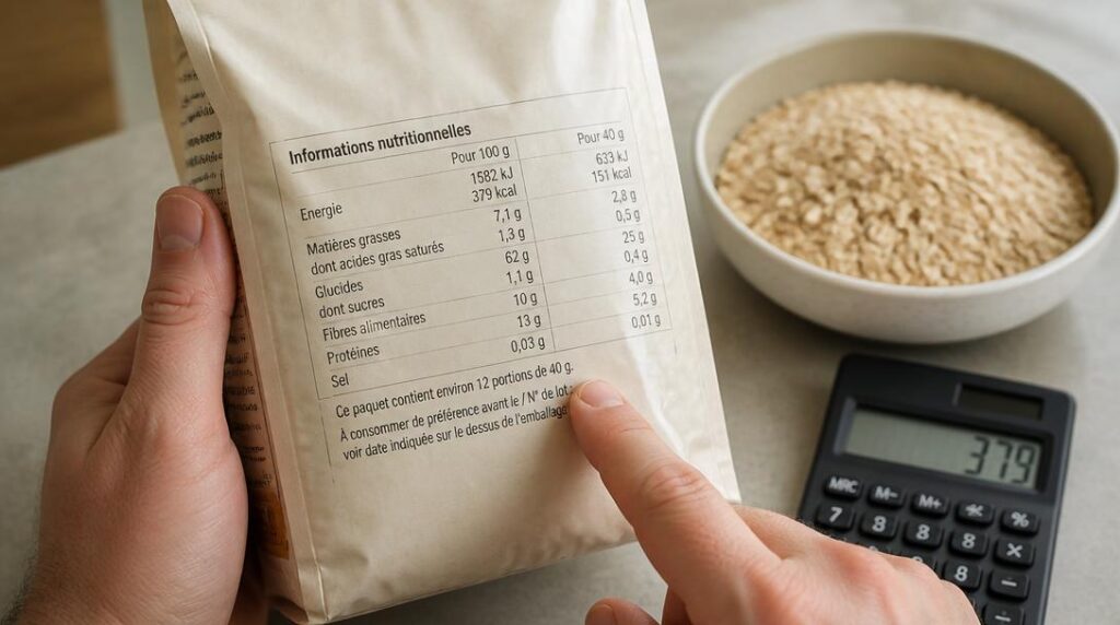 Étiquette nutritionnelle et calcul calories flocons d'avoine
