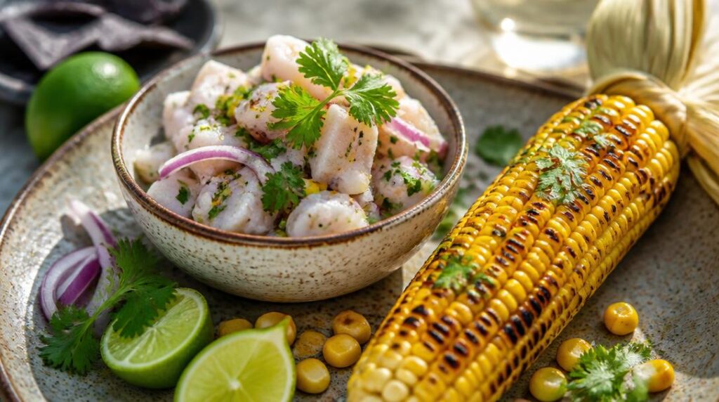 Maïs grillé avec ceviche péruvien