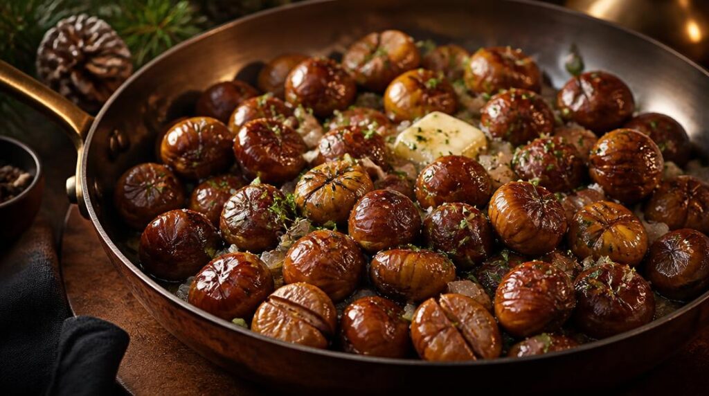Marrons poêlés aux herbes pour chapon aux marrons